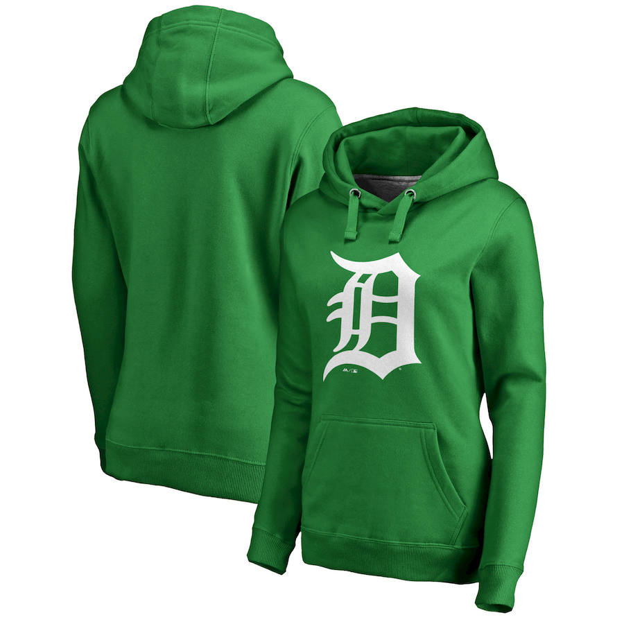 Detroit Tigers Majestic Women's St. Patrick's Day White Logo Pullover Hoodie Kelly Green